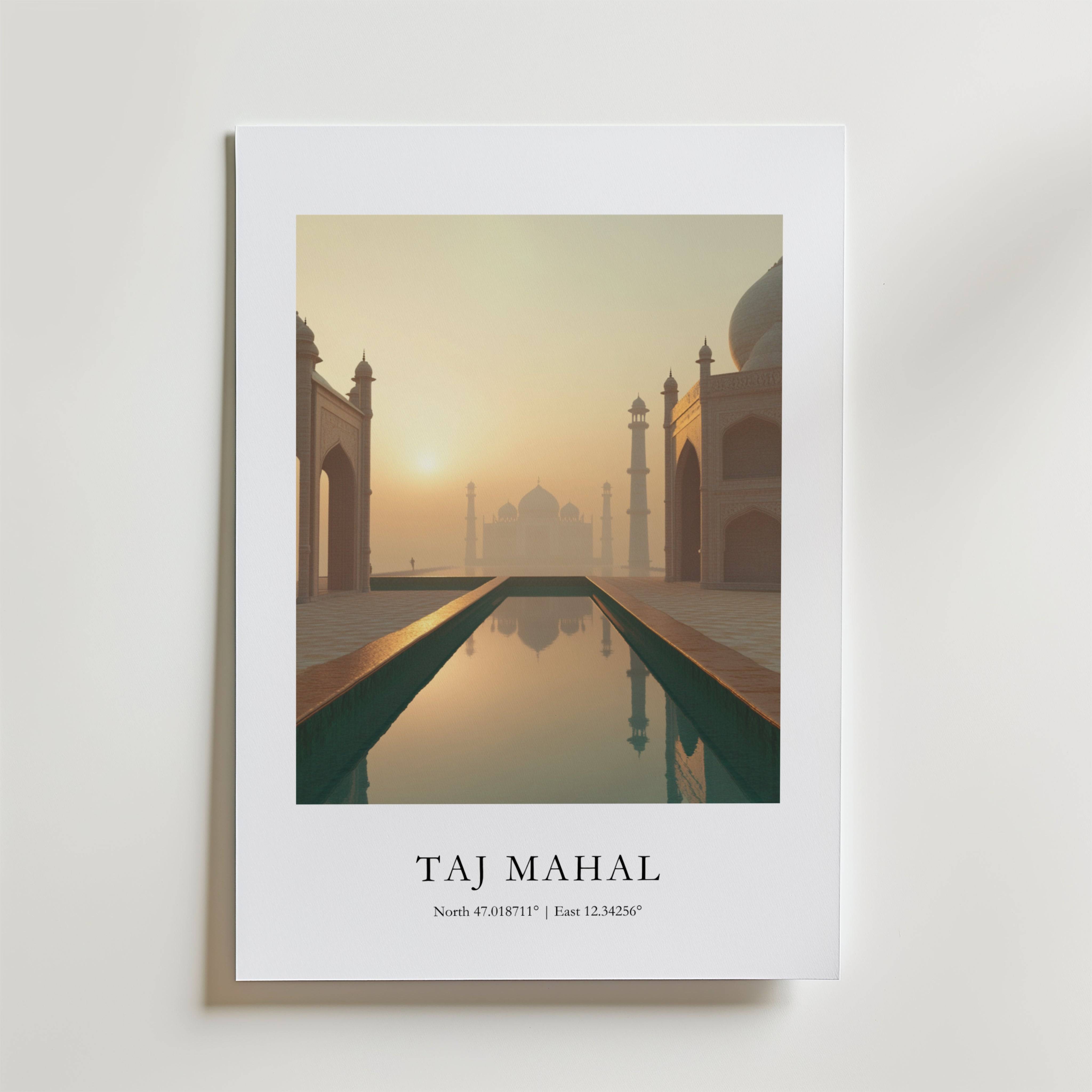 Taj Mahal Coordinates Poster - Premium Canvas 30x40 cm
