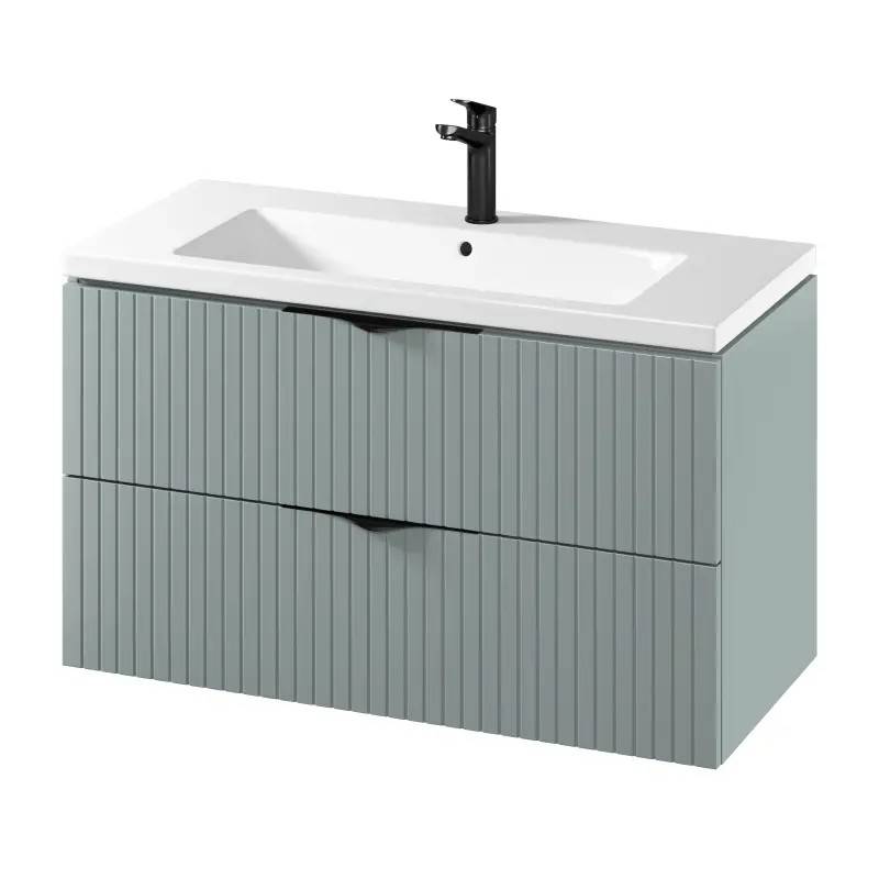 Mirall Vertica møbelpakke 100x45,5 cm, m/skuffer, Mat salvie, valgfrit greb Krom
