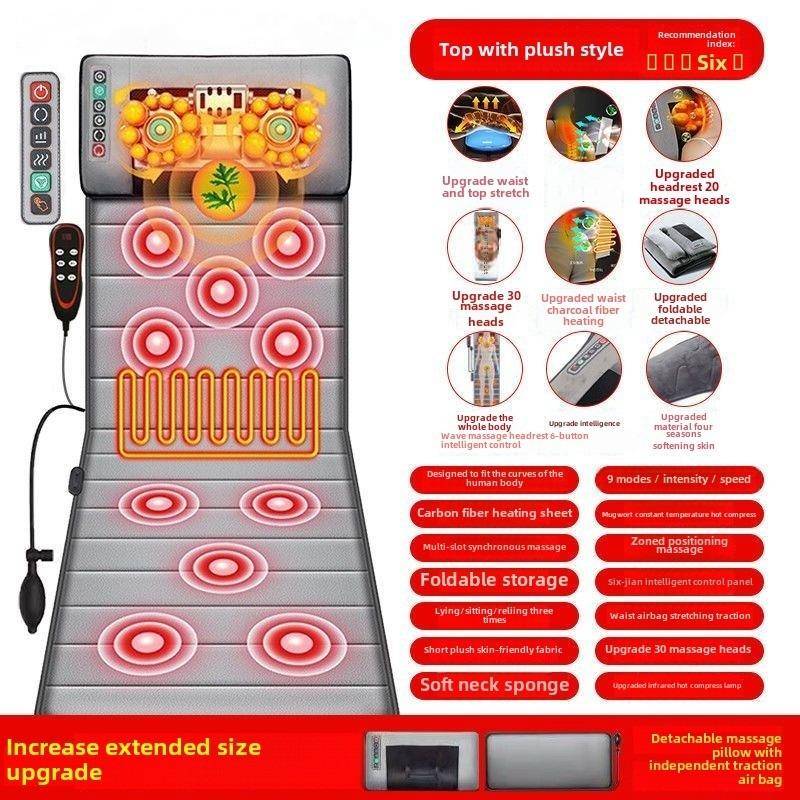 Multifunktionell Ländryggstraktion Massagemadrass Kudde Hela Kroppen Elektrisk Axel Nacke Midja Rygg Vibrationer Avtagbar Gåva UK