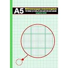 A5 Millimeter Grafpapper Anteckningsbok | Millimeterpapper | 1 mm, 5 mm och 10 mm rutnät | Ljusgröna rutnät: (14,8 x 21 cm) | 72 sidor | Perfekt för precisionsritningar, grafer och diagram