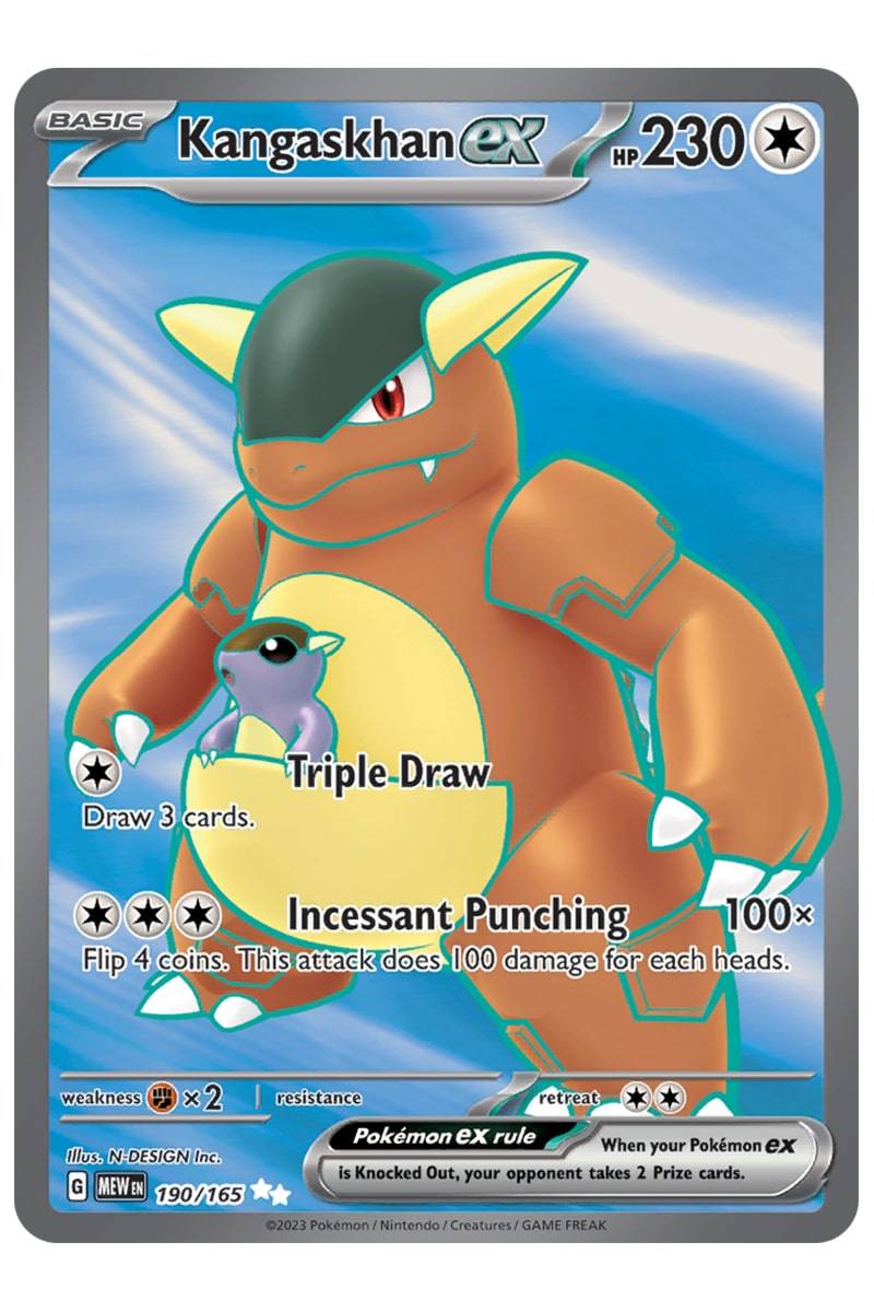 Pokémon Kangaskhan ex 190/165 Full Art - Pokemon kort - EX kort - Regnbue- eller guldkort - Pocket Monster.
