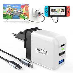 36W Switch Docking Station, für Nintendo Switch OLED/Steam Deck, Mini GaN Netzteil mit 3-Port (USB C+USB A+4K/HD), tragbare Docking Station Kompatibel mit Switch/Steam Deck/Rog Alley/Mobile