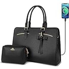MATEIN laptopväska för kvinnor, laptop portfölj 2 st set, lack, 15.6 Inch, Samtida