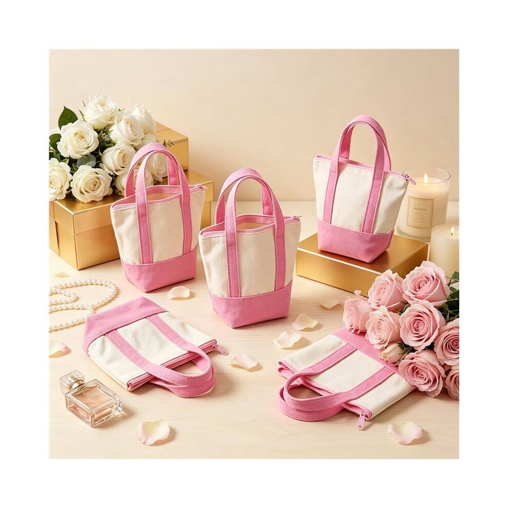 Canvas Tote Bags Bulk, Reusable Small Tote Bag with Top Zipper, DIY Party Favor
