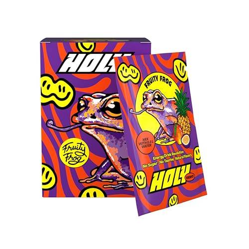 HOLY Energy Booster Probier-Box 'Fruity Frog' Energy Drink Pulver Mango, Maracuja & Ananas - 10 Portionen mit NewCaff & Grüntee Extrakt - zuckerfrei, vegan, 100% natürliche Fruchtaromen