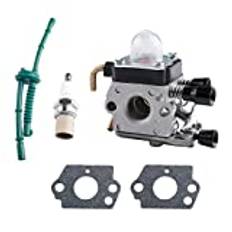 CYWVYNYT Förgasare för Stihl FS38, FS45, FS46, FS55, FS74, FS75, FS80, FS85, HL45, HL75, HS70, HS74, ogräsborste, bränsledrivrutinssats, ljussats, återanvändbar förpackning (5-delat set)
