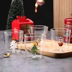 1pc 3D Christmas Tree/Santa Claus Shape Borosilicate Glass Cup, Christmas Holiday Gift Drinking Mug, Coffee Cup For Party