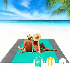 Strandtæppe Vandtæt Tæppe, 79''x 83'' Oversized Strandmåtte til 4-7 Voksne, Sandfrit Picnictæppe, Letvægts Bærbart Picnictæppe til Trav
