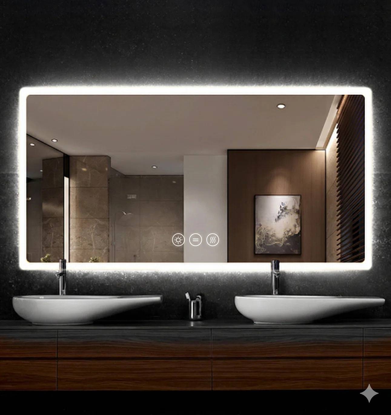 Koniseur LED badeværelse spejl med Antidug og Touchsensor (Variant: Størrelse: Højde 80 cm Bredde 150 cm).