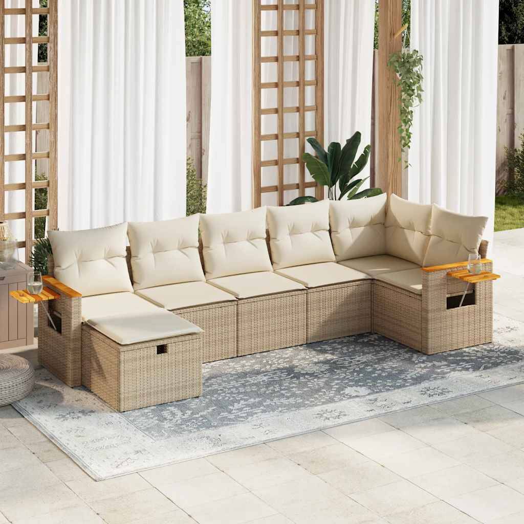 Sofasæt Til Haven 8 Dele Med Hynder Polyrattan - beige og cremefarvet / med opbevaring