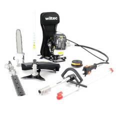 Wiltec 4-in-1 Multifunktionsgerät mit 2-Takt-Motor mit Rucksack, Backpacker Multigartengerät, Multitool Gartenwerkzeug mit u.a. Rasentrimmer