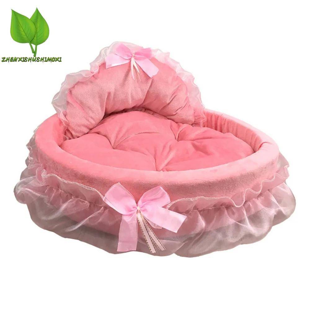 3D Fantasy Bow Spets Husdjurssäng för Hundar Romantisk Avtagbar Oval Prinsess Husdjurssäng Hund Mjuk Soffa Bo Husdjurs Bröllopsmöbler 1st