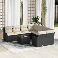 vidaXL Havesofa Sæt med pude 9 pcs Sort og Cream 55 x 55 x 37 cm
