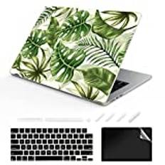 TeDaWen Kompatibel MacBook Air 13,6 tum fodral 2022 Release modell: A2681 M2 Chip, tryckt mönster hårt skal laptopfodral och tangentbordsskydd för MacBook Air 13.6, växtlöv 13