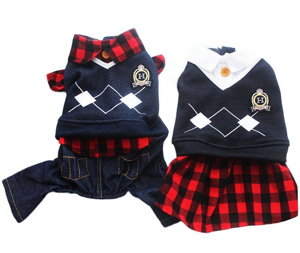 Pojke/flicka hund jumpsuit husdjursklänning hoodie katt valp rutig skjorta kappa jacka vår/höstkläder apperal 5 storlekar - Flicka / Xs