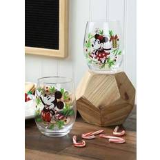 Disney Holiday Mickey and Minnie 2pc 20oz Stemless Glasses