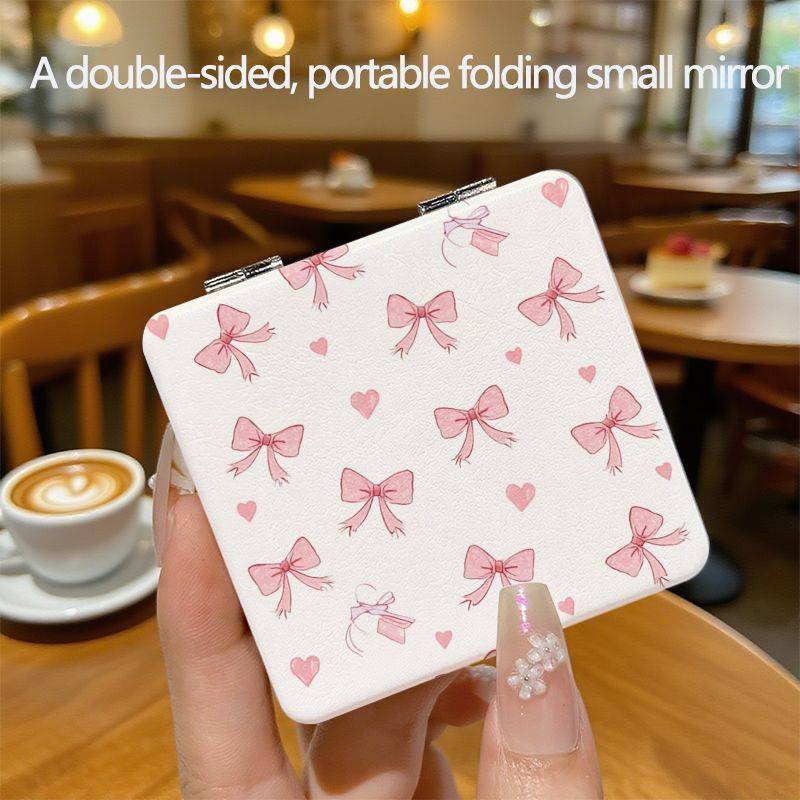 Adorable Pink Bow Compact Mirror - A Double-sided Folding Makeup Mirror, Perfect For Travel, A Pocket-sized Vanity Mirror For Women And Girls, An Gift For Birthdays, Valentine's Day, And Christmas.
