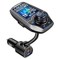 Bluetooth FM Transmitter for Car, Bluetooth Car Adapter, 4-in-1 Car MP3 Player with 1.8 Inch Color Display, AUX Input/Output, 3 Port USB, S Handsfree Call, SD/TF Card, USB Disk,5 EQ Modes