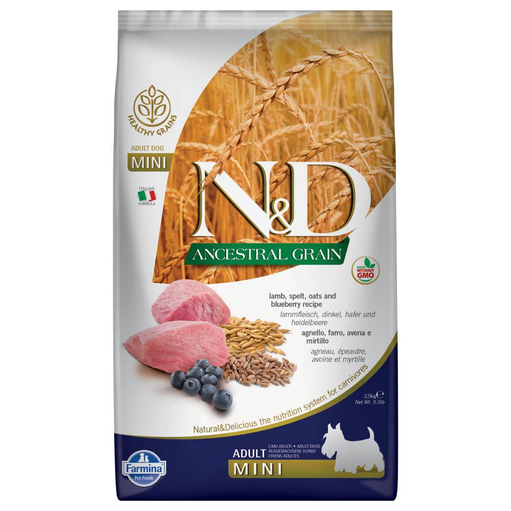 Farmina N&D Low Grain Adult Mini med lamm & blåbär - DOPPEL: 2 x 7 kg