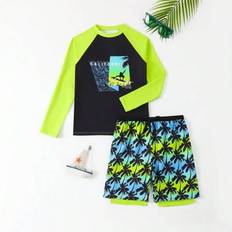 Boys Coconut Tree Pattern Swimwear Set - Inkluderar Surf Trunks & Top - Multifärgad (14Y,13Y,16Y,15Y)