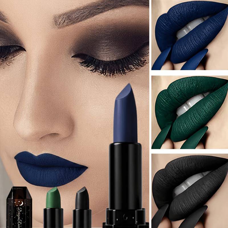 Halloween Matte Lipstick Green, Brown, Rose Red, Black, Blue, Green, Purple, Red Lip Tints - Waterproof, Smudge-Proof Lip Stains for Cosplay Makeup