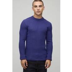 Mens Purple Muscle Fit Ribbed Knitted Jumper