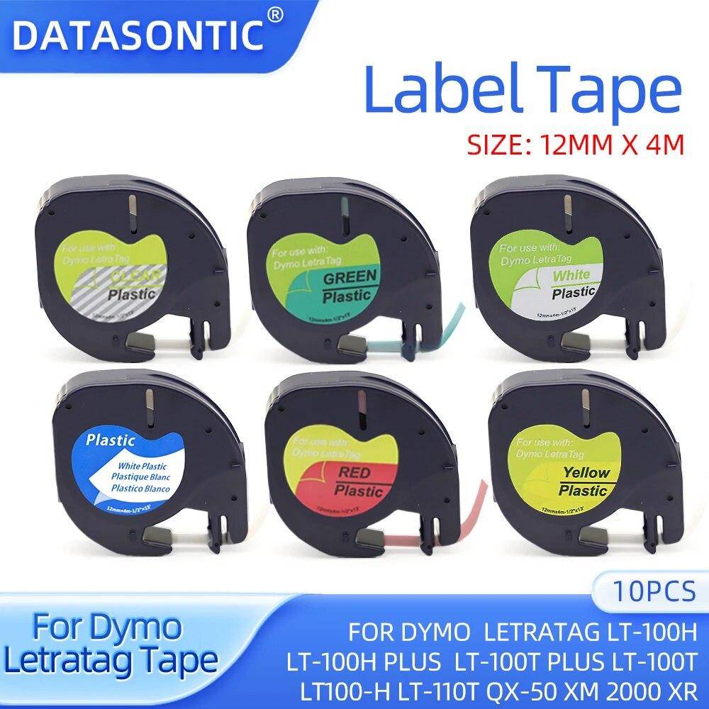 10-pack 91330 LT Etiketttejp Kompatibel För Dymo Letratag Band 91331För LT-100H LT-100T Dymo Självhäftande Etikettskrivare Lm920 Tejp 12mm