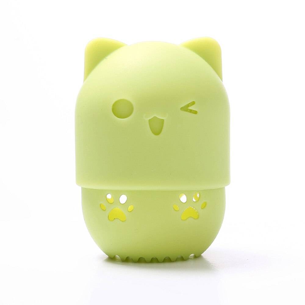 Kattunge skönhet puder puff mixer hållare svamp smink ägg torkfodral bärbar mjuk silikon kosmetisk mixer svamp box hållare - A3