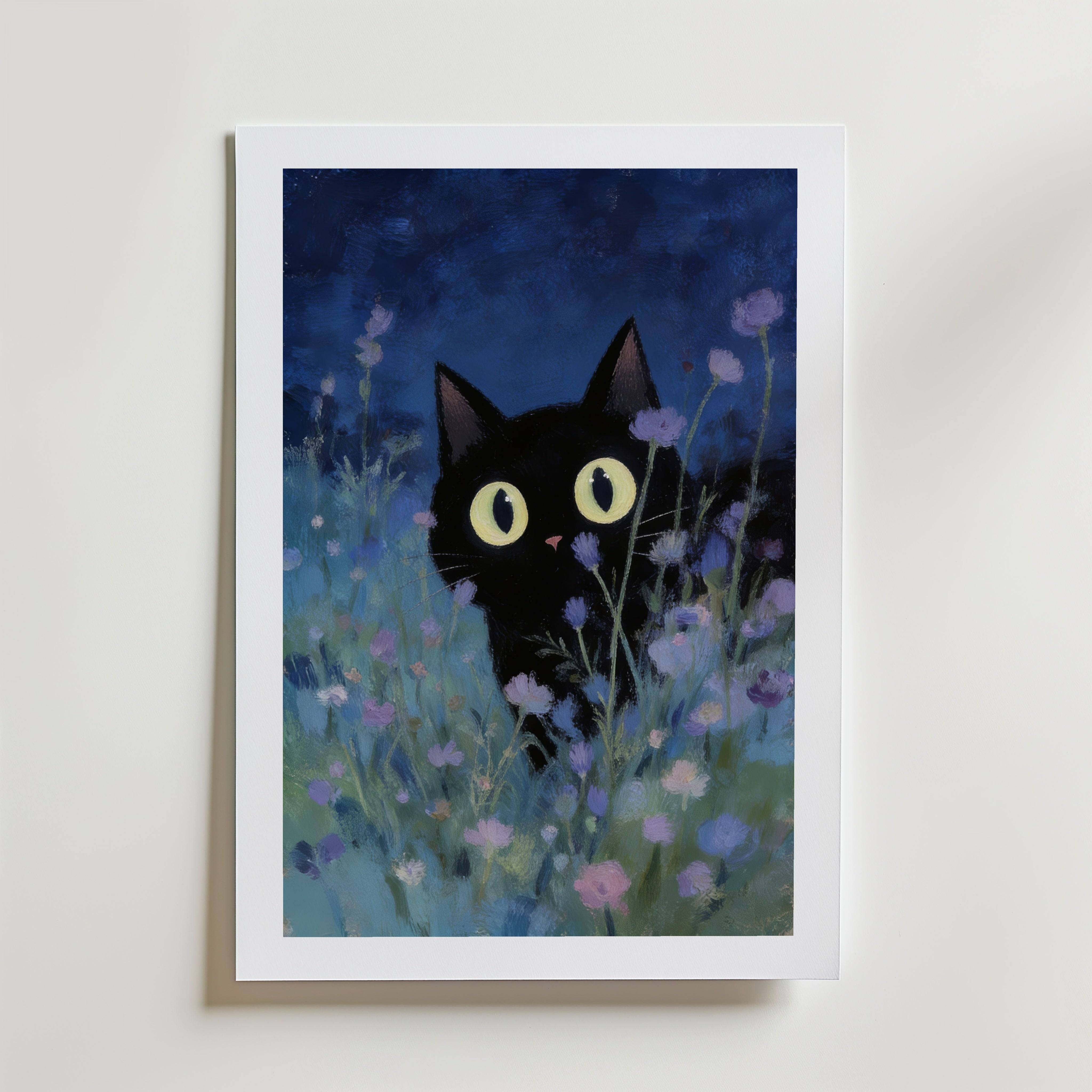 Night Whisper Cat Poster - Fine Art Poster 21x30 cm Med passepartout