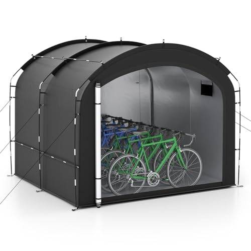 COSTWAY Cykelgarage för 7–8 cyklar, cykeltält väderbeständigt, cykelskjul med 2 rulldörrar, 2 fickor och bärväska, bärbart tältgarage för utomhus, trädgård, gräsmatta, 254 x 215 x 192 cm