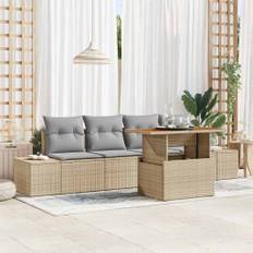 vidaXL Havesofa Sæt med opbevaring 5 pcs Beige Poly rattan