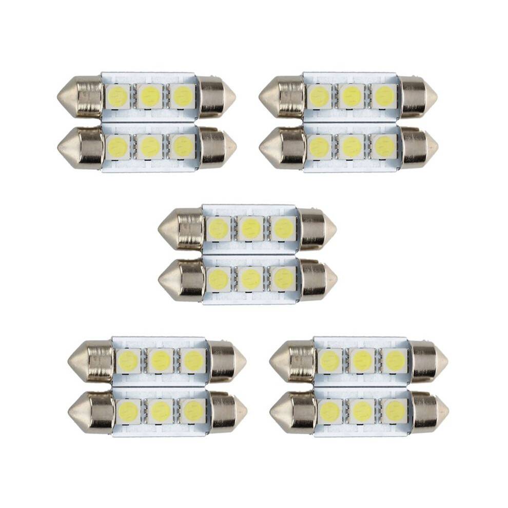 10x C5W 3 LED SMD 5050 36mm Xenon White Bulb Plate Shuttle Festoons Dome Ceiling Lamp Car Light