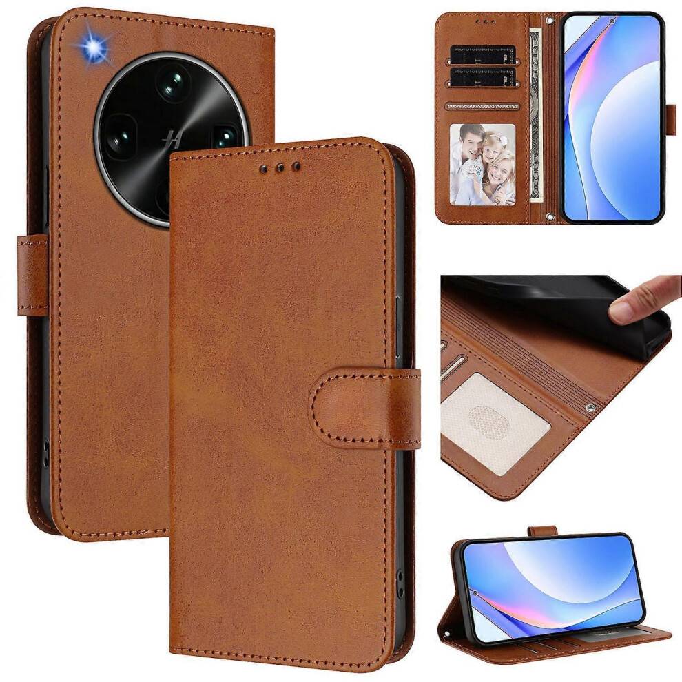 (Brown) Compatible For Oppo Find X9 Ultra 5G Wallet Case RFID Calf Texture Leather Stand Phone Cover with Strap