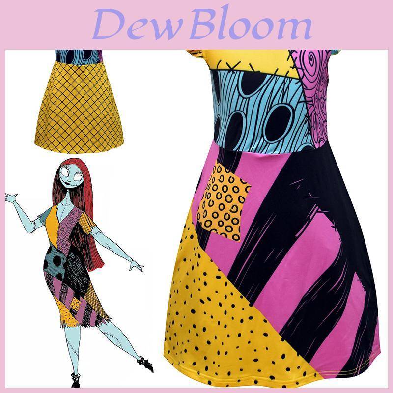 Bedårande Sally-kostym för barn The Nightmare Before Christmas-klänning i mjukt material 120cm black