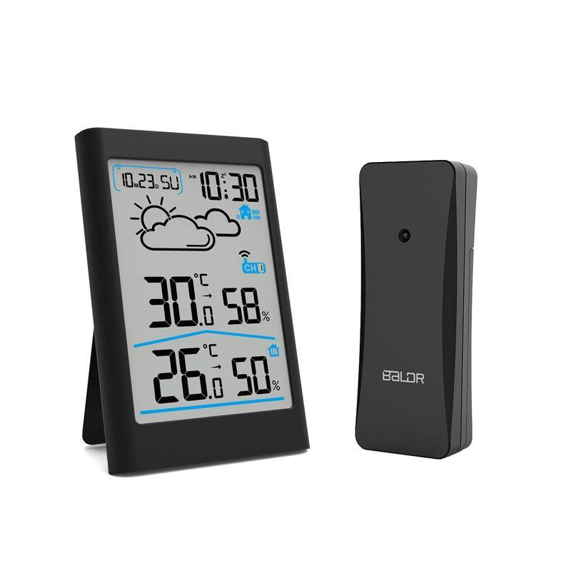 Trådlös Väderprognos Inomhus/Utomhus Termometer Hygrometer Stor Skärm Hemväderstation Digital Väckarklocka Sensor vit