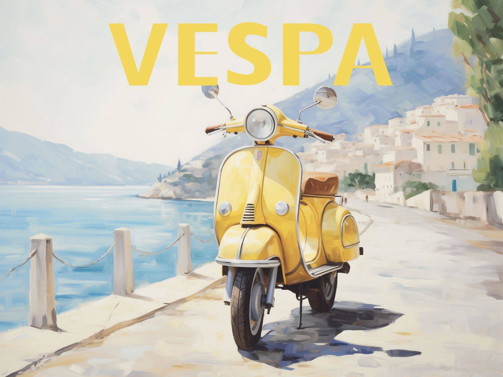 Plakat - Vespa Scooter ved Kysten