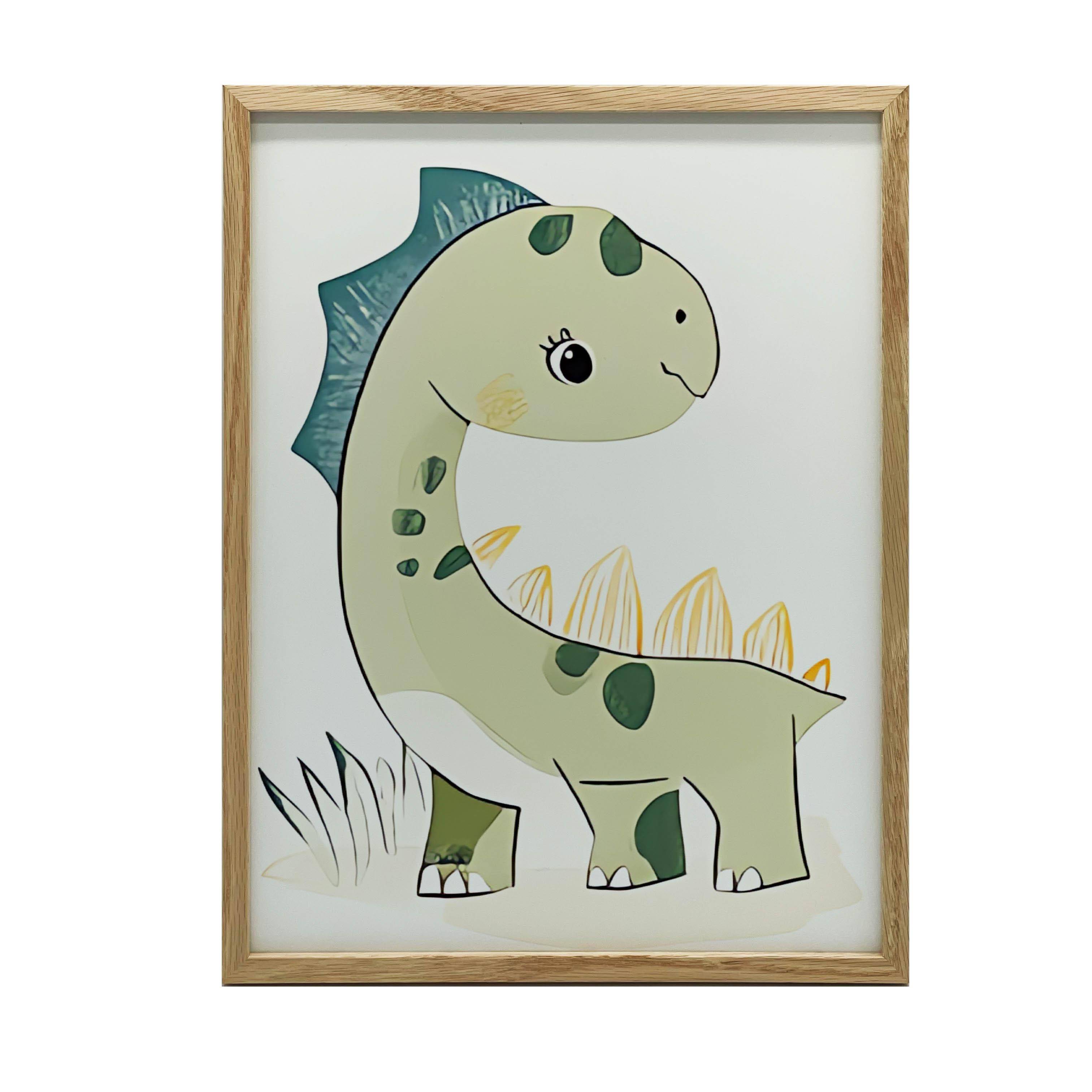 Poster Leende Dinosaurie Poster Leende Dinosaurie, 30X40 Cm, Guld Aluminiumram, Matt Papper 230 Gsm 36
