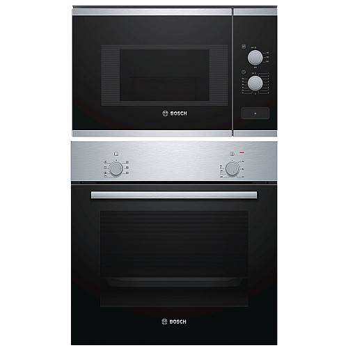Bosch - HBF010BR1S + BFL520MS0 - Rostfri. ugn varmluft. mikro 800 W