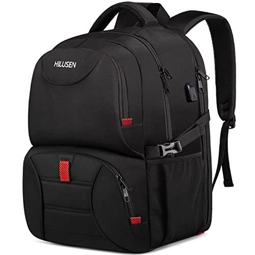 Stor arbetsryggsäck för män, 50 l, arbetsväska, 17,3 tum bärbar dator med USB-laddningsport, för resor, affärer, resor, män, kvinnor, pojkar och tonåringar, svart