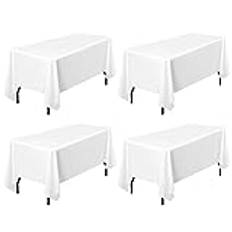 Pesonlook 4-pack vita rektangulära bordsdukar, 152 x 259 cm för 183 cm långt bord, polyestertyg, bordsduk, tvättbar bordsduk för bröllopsmottagning, bankett, fest