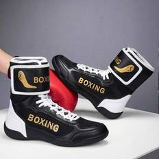 High-Top professionella boxningsskor för män, Träningsstövlar för brottning, Muay Thai Kickboxingskor, Fitness Sneakers för kampsport - Svart (EUR39,EUR40,EUR41,EUR42,EUR43,EUR44,EUR45,EUR46,EUR47)