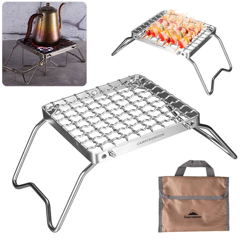 Klassisk grillrist med foldbare ben, 304 rustfrit stål, ultralet bålstativ, kompatibel med gaskomfur, bærbar grillrist, justerbar højde, bæreevne