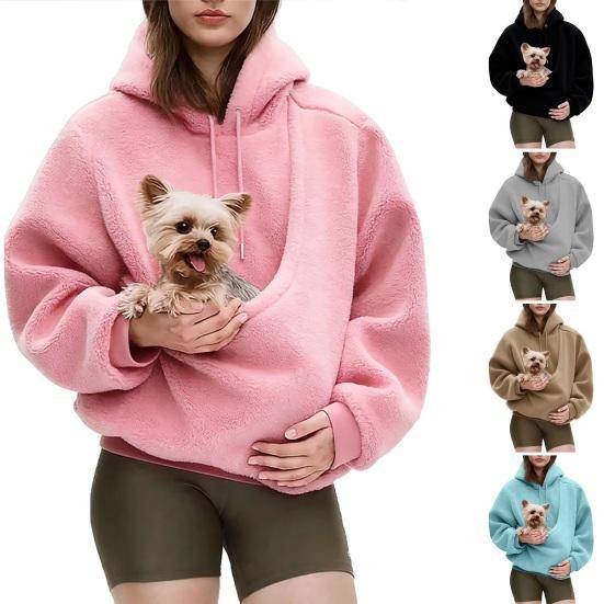 Husdjursslinga Hoodie Långärmad Fleece Känguruficka Sweatshirt för Katter Hundar Oversized Pullover Husdjursbärande Toppar för Höst Vinter