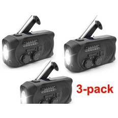 3 st. Svarta Vevradio med Solceller, Ficklampa och 2000mAh Powerbank NÃ¶dradio, Ãverlevnad