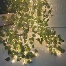 6/12pack Ivy Fake Vine String Lights, 12 Pack 86ft Artificial Ivy With String Lights, 100 LED String Lights, Leaf Artificial Leaves String Lights, Suitable For Room, Garden, Office, Wedding, Wall Decoration (3AA Battery Box Powered)