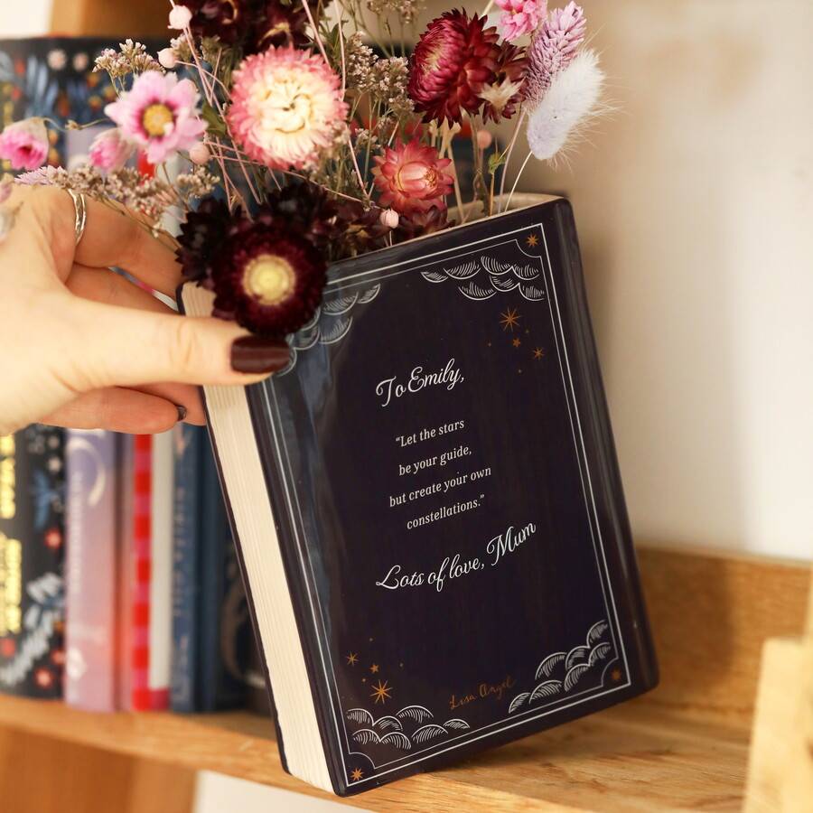 Personalised Purple Ceramic Celestial Book Vase - purple/white/gold - one size