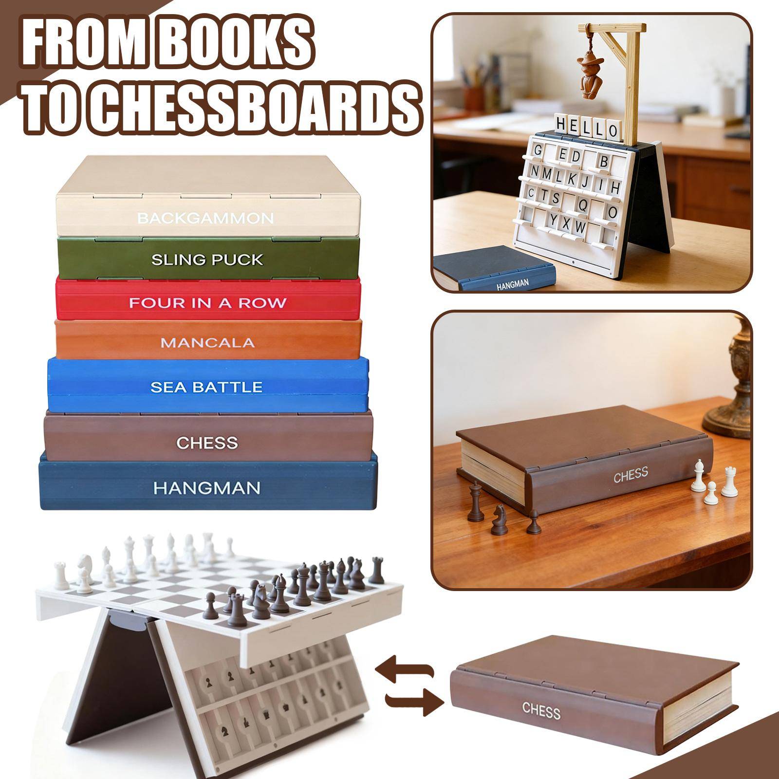 Brädspel, 3D-printat schackset, Backgammon, Mancala, Bärbart bokdesign-brädspel för vuxna