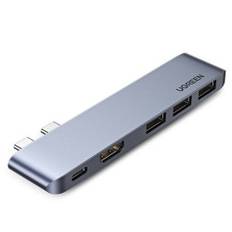 Multifunktionel HUB-port til MacBook Pro / Air 2x USB-C til USB-C HDMI 3x USB 3.0 - grå