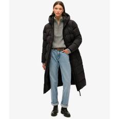 Superdry Damen Langer Steppmantel aus Mikrofaser Schwarz - Größe: 34