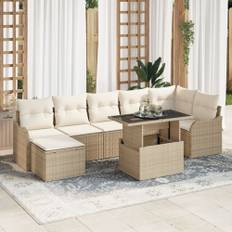 Trädgårdsoffset med kudde 8 pcs Beige Poly rattan